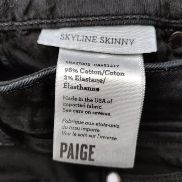 PAIGE Skyline Skinny Jeans in Black Ink Size 23 - Picture 8 of 14